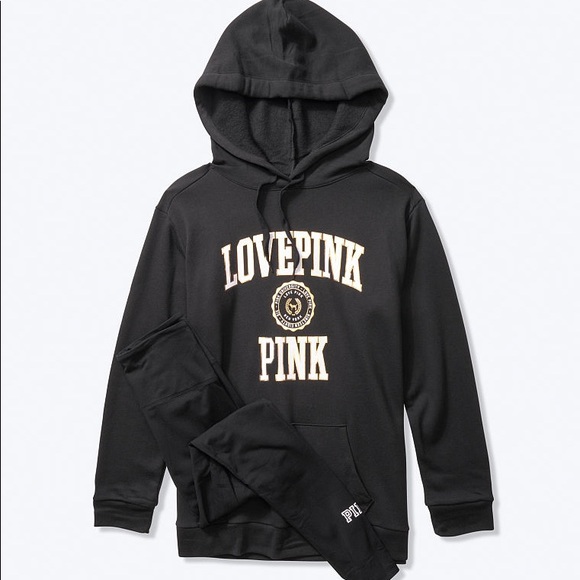 VS PINK BLACK CAMPUS HOODED PULLOVER SET - Picture 2 of 8
